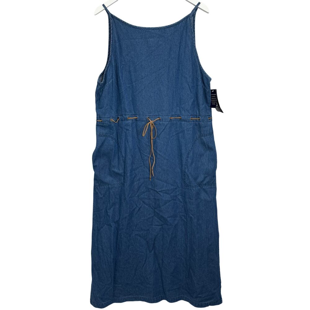 Vintage Original TY Wear Sleeveless Denim Dress Size 18 Midi Jumper Tie Belt New